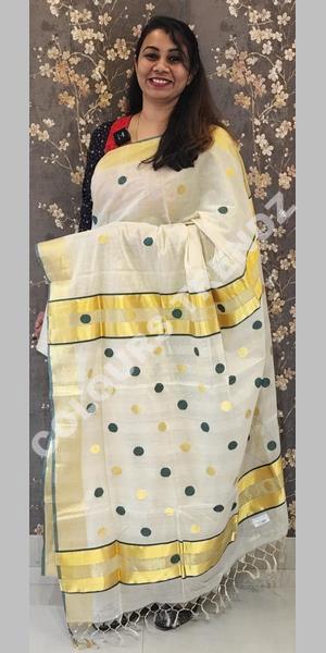 Powerloom Cotton Plain Fancy Kerala Kasavu Saree, Packaging Type: Box at Rs  1490 in Ernakulam