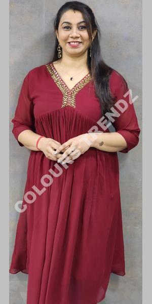 Maroon Georgette Plain Trendy Trendy Gown @ Low Price -