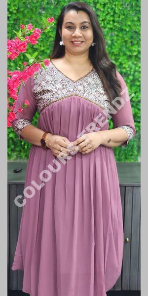 22-03-Georgette Aliya Mirror Worked Kurti-Purplish Mauve-22-03-005 ...